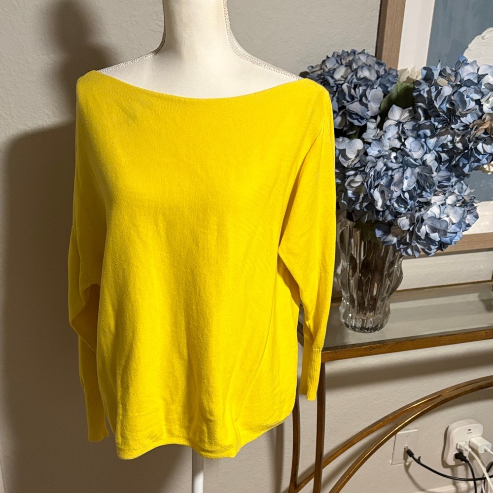 CAbi yellow long balloon sleeve sweater with long ribbed cuffs